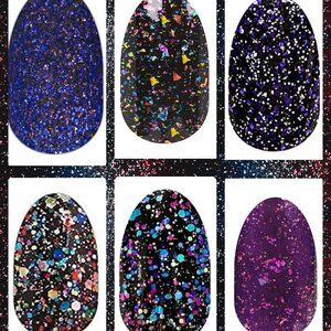 Black Glitter Bundle- (x6 Sets) Black Nail Strips w/Various Glitter